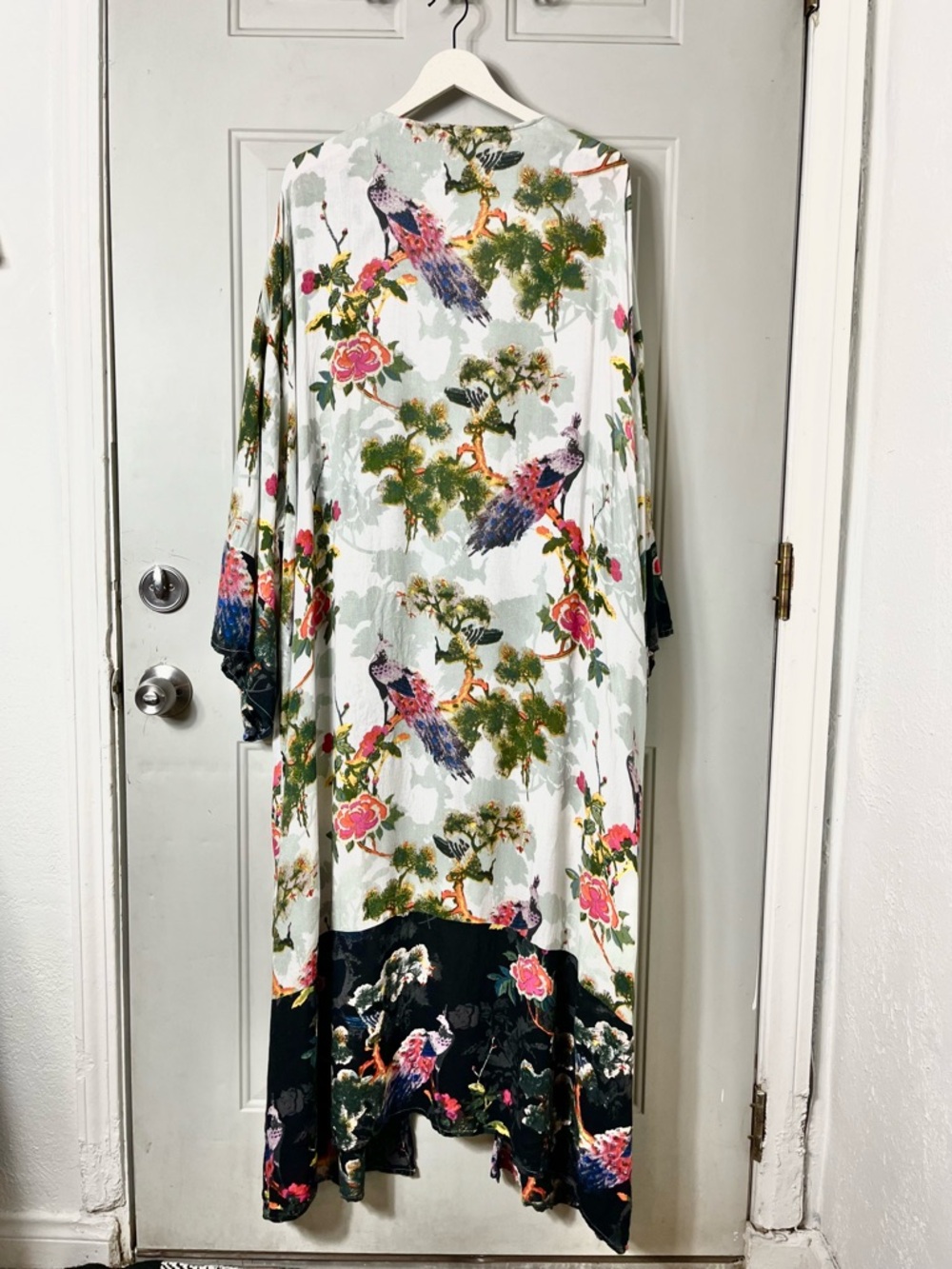 World Market Peacock Print Open Front Longline Kimono One Size - Picture 6 of 6